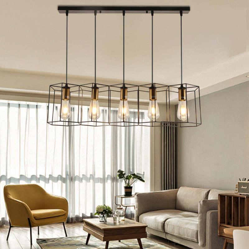 Arisha Rustic Farmhouse Geometry 3/5 Light Pendant Light, Black - Neutralighting