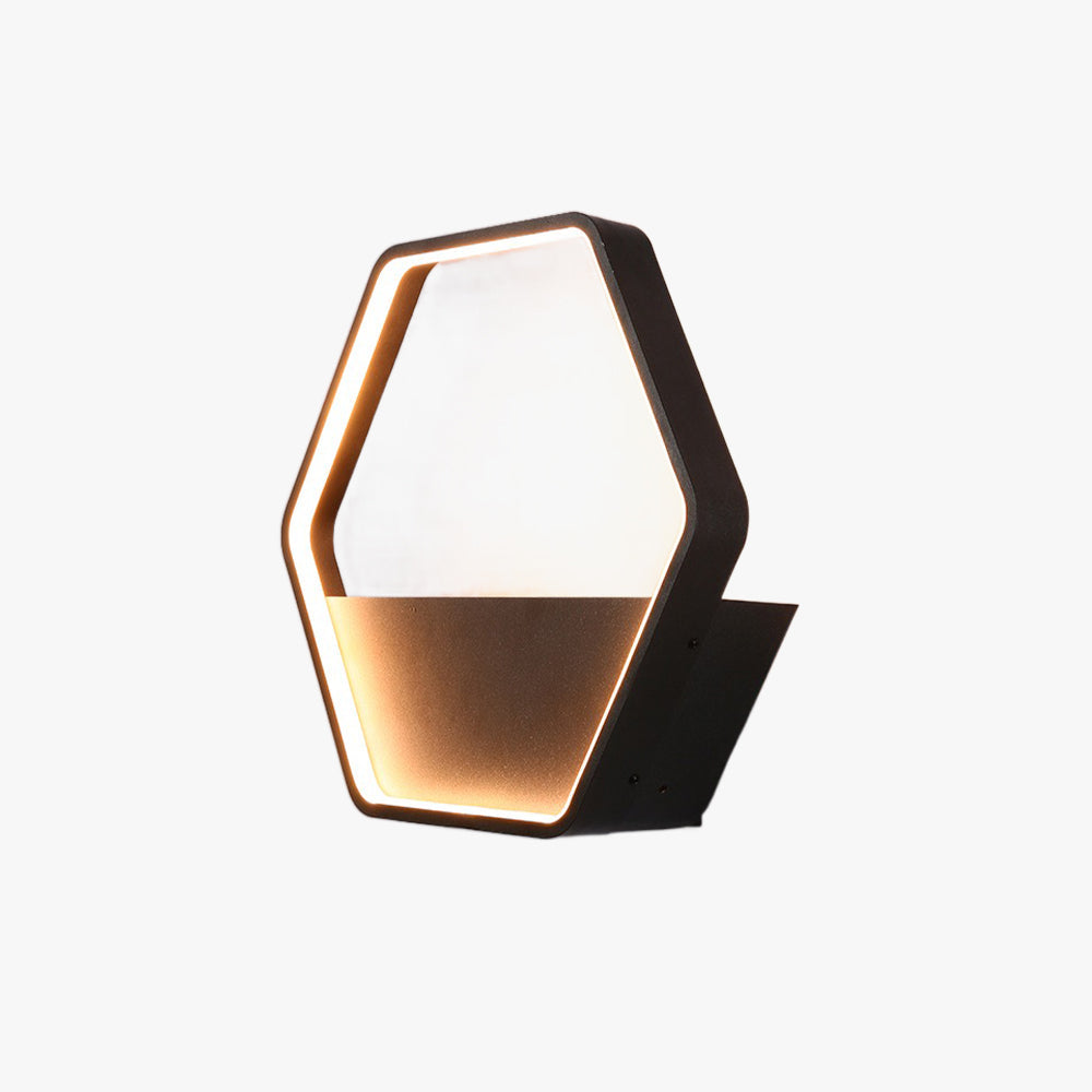 Ray Minimalist Hexagonal Ring With Shelf Metal Outdoor Wall Lamp, Black - Neutralighting