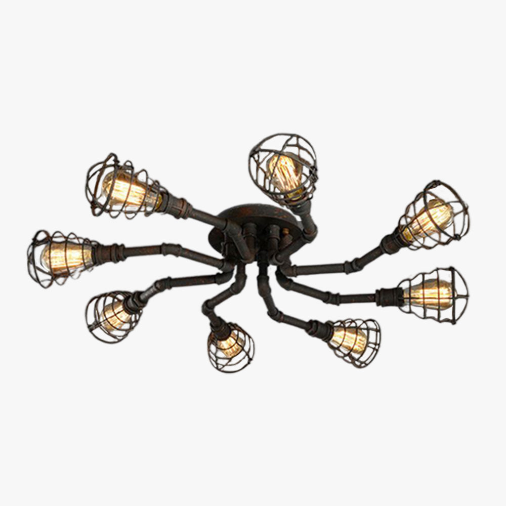 Alessio Industrial Flush Mount Ceiling Light, Black/Brass - Neutralighting