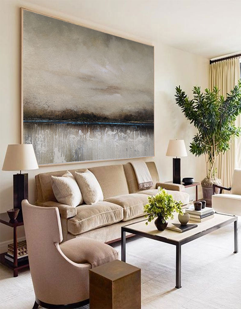 Muted Misty Lakeside Horizontal Canvas Art