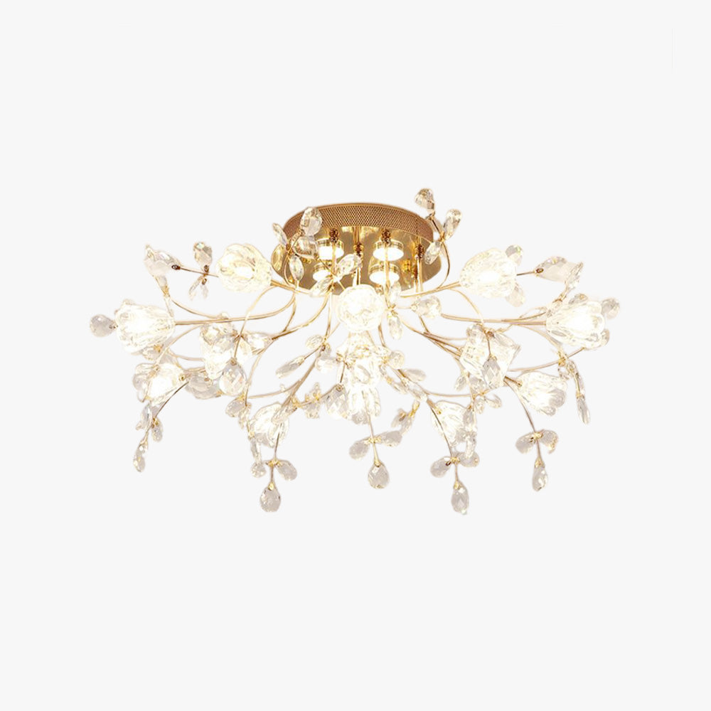 Arisha Art Deco Elegant Golden Crystal Flower Flush Mount Ceiling Light - Neutralighting