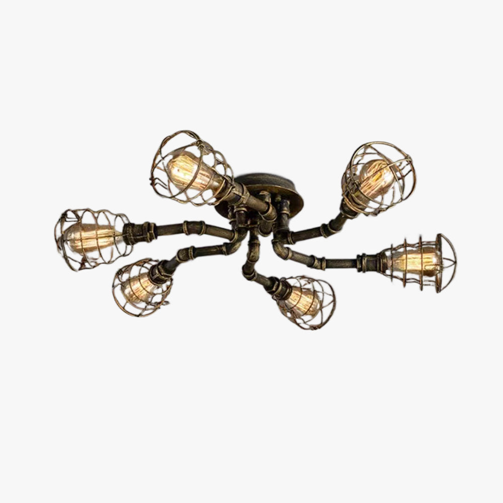 Alessio Industrial Flush Mount Ceiling Light, Black/Brass - Neutralighting