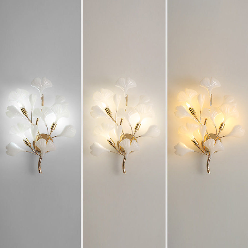 Olivia Decorative Flower in Golden White Ceramic Wall Lamp - Neutralighting
