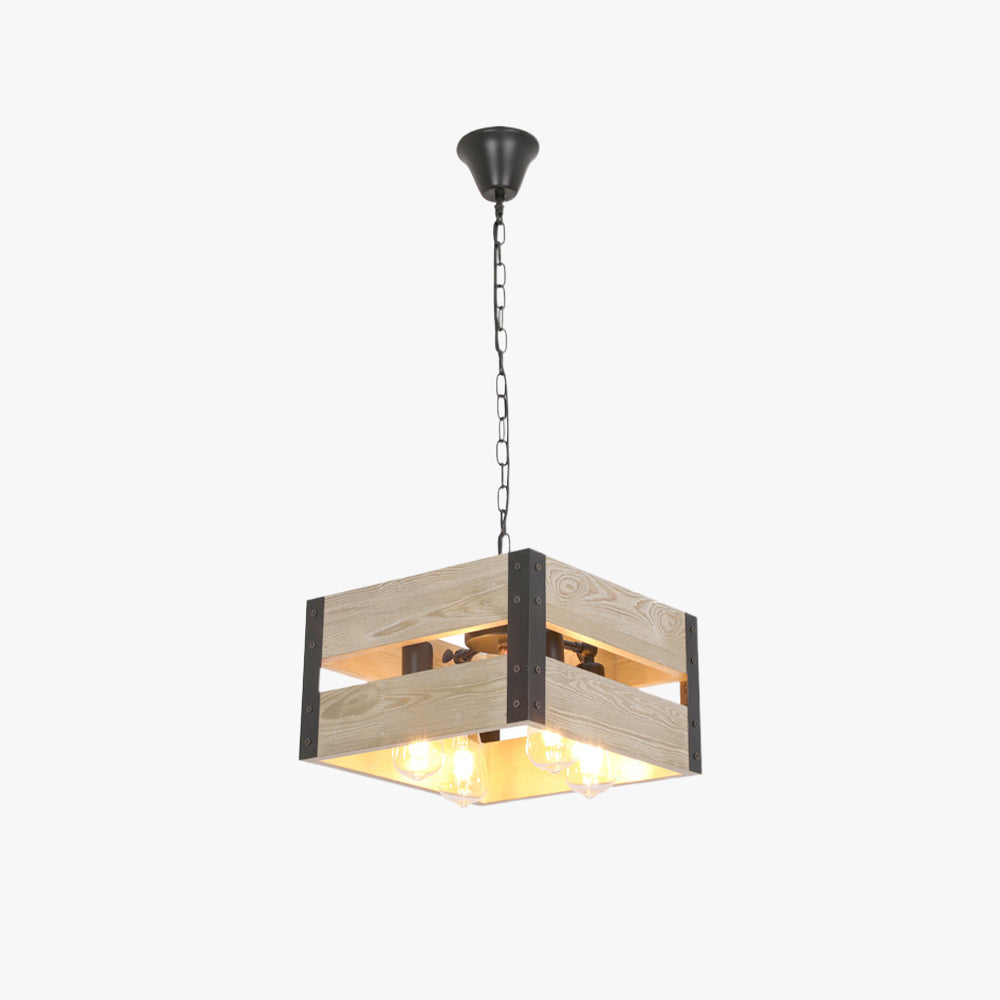 Silva Retro Square Metal & Wood Pendant Light, 4 Heads, 2 Style - Neutralighting