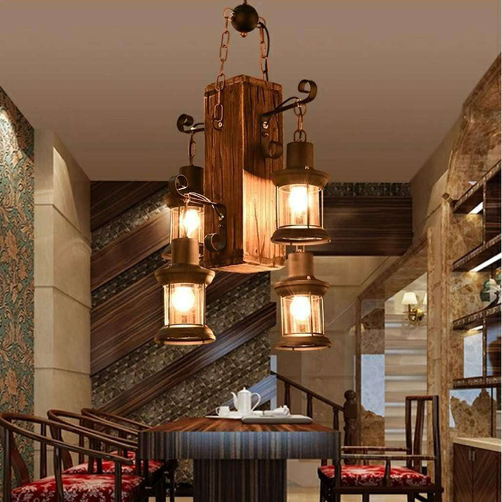 Epoch Vintage Rectangular Metal/Wood Hanging Pendant Light,Wood - Neutralighting