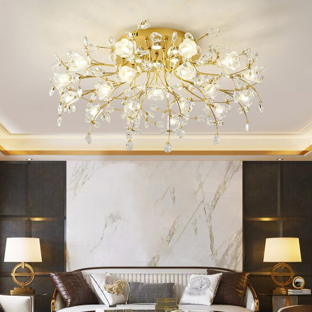 Arisha Art Deco Elegant Golden Crystal Flower Flush Mount Ceiling Light - Neutralighting