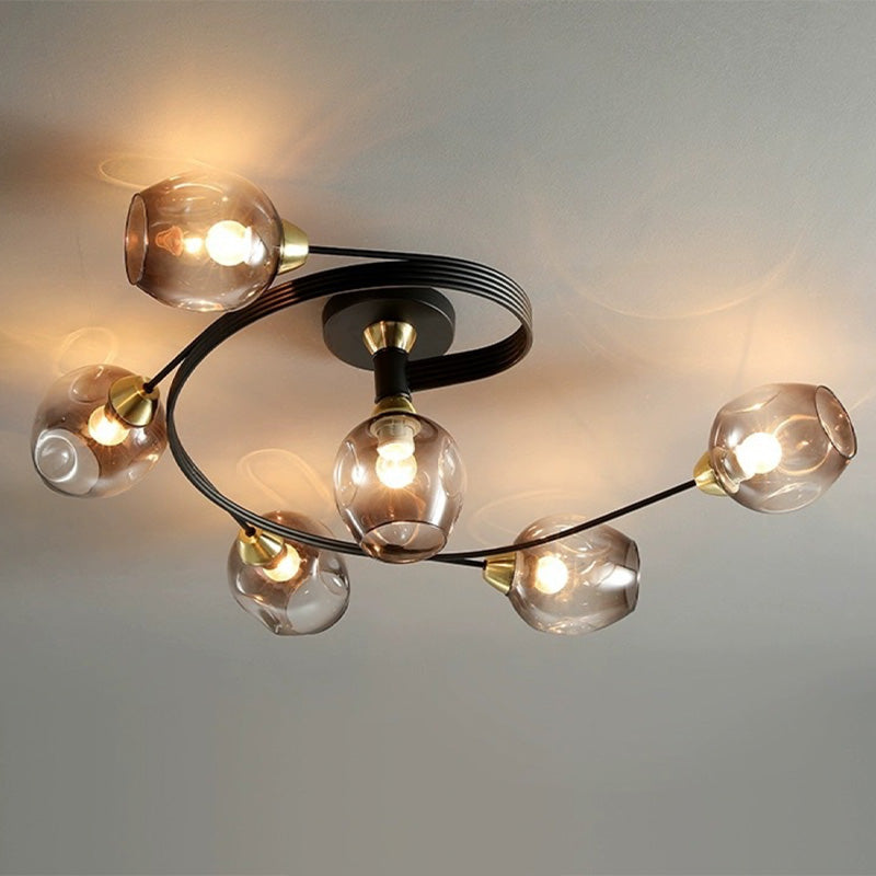 Valentina Flush Mount Ceiling Light, Glass, Black/Gold, Dining Room