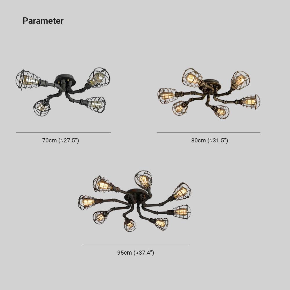 Alessio Industrial Flush Mount Ceiling Light, Black/Brass - Neutralighting