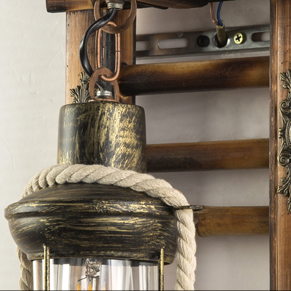 Epoch Vintage Lantern Shape Wood Metal Wall Lamp - Neutralighting