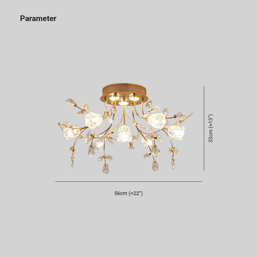 Arisha Art Deco Elegant Golden Crystal Flower Flush Mount Ceiling Light - Neutralighting
