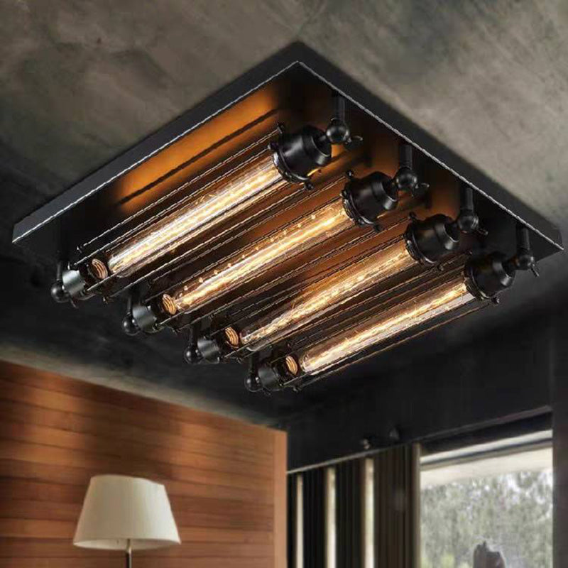Austin Vintage Tubed Metal Flush Mount Ceiling Light, Black, Living Room - Neutralighting