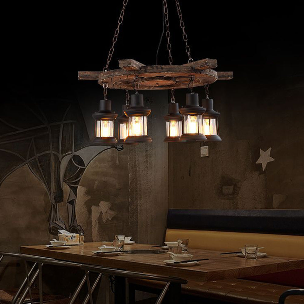 Epoch Retro Rudder Metal & Wood Pendant Light, 6 Heads - Neutralighting