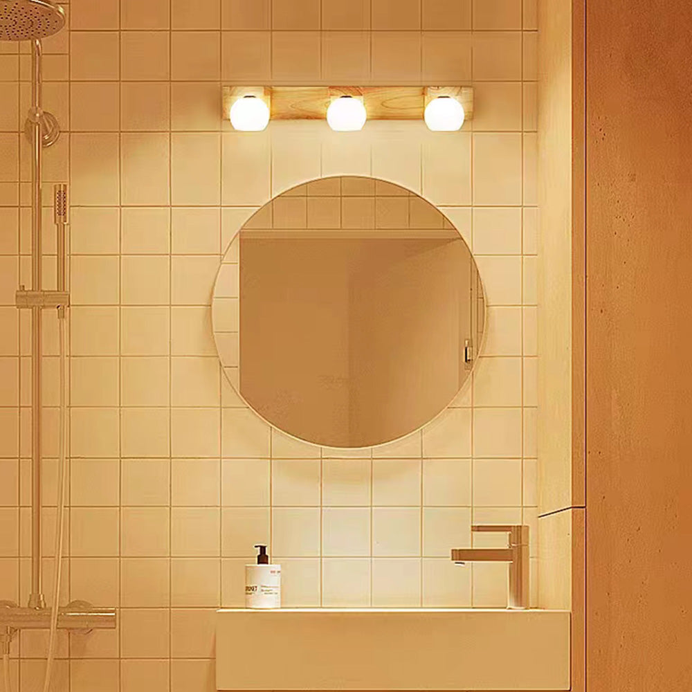 Muto Wooden Ball Mirror Front Vanity Wall Lamp, Log Color - Neutralighting