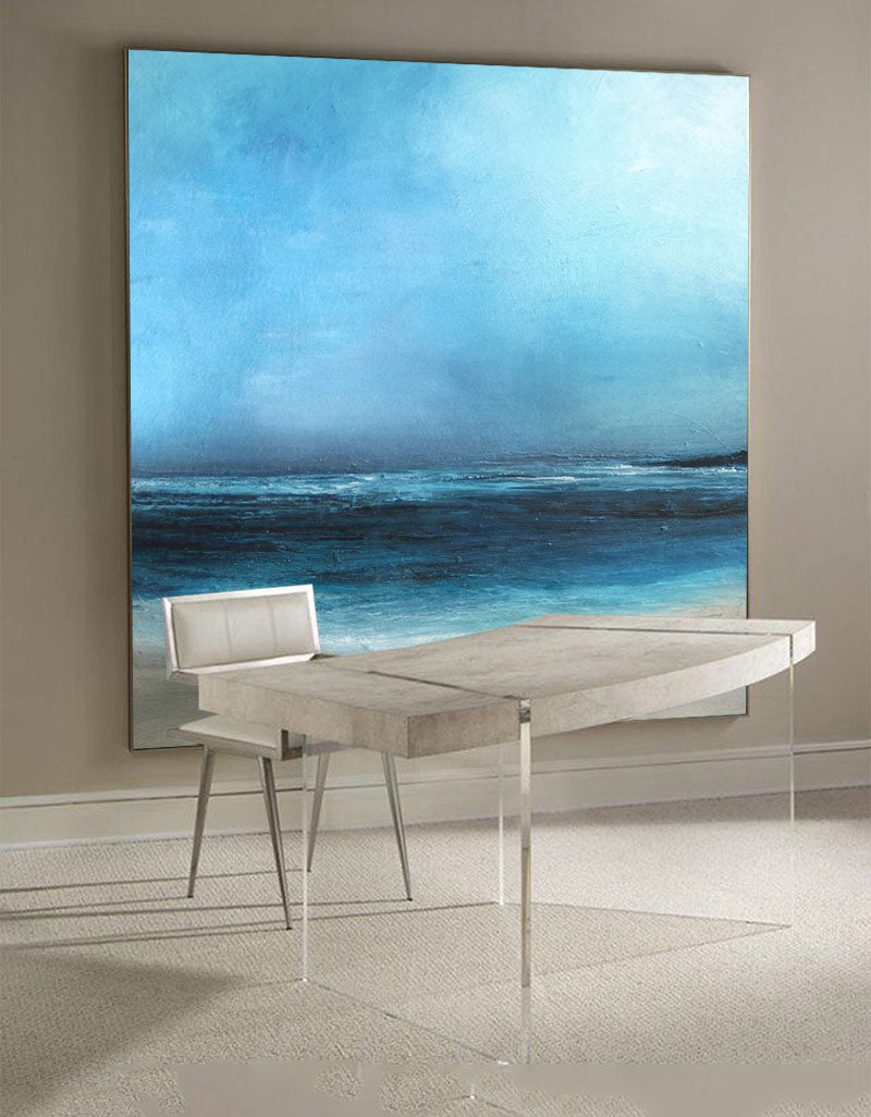 Large Original Sea Level Blue Oil Painting