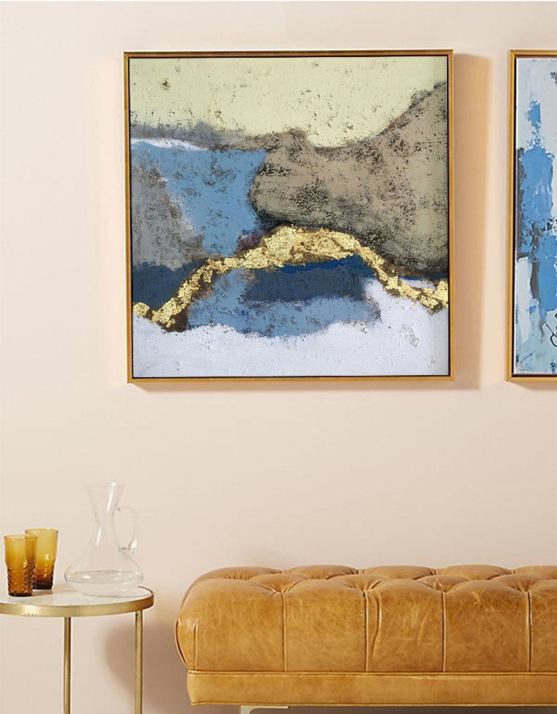 Blue Gold Abstract Landscape Textured Wall Art