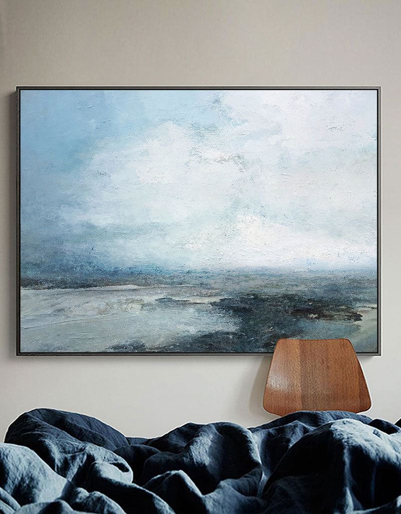 Serene Mist‑Shrouded Seascape Cool‑Tone Soft‑Layer Textured Artwork