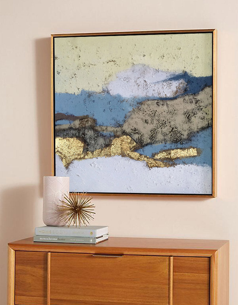 Gilded Blue Terrain Textured Framed Artwork