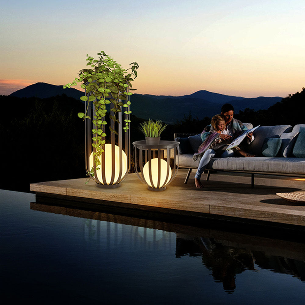 Ray Modern Globe Solar/Rechargeable Outdoor Floor Lamp, Black - Neutralighting