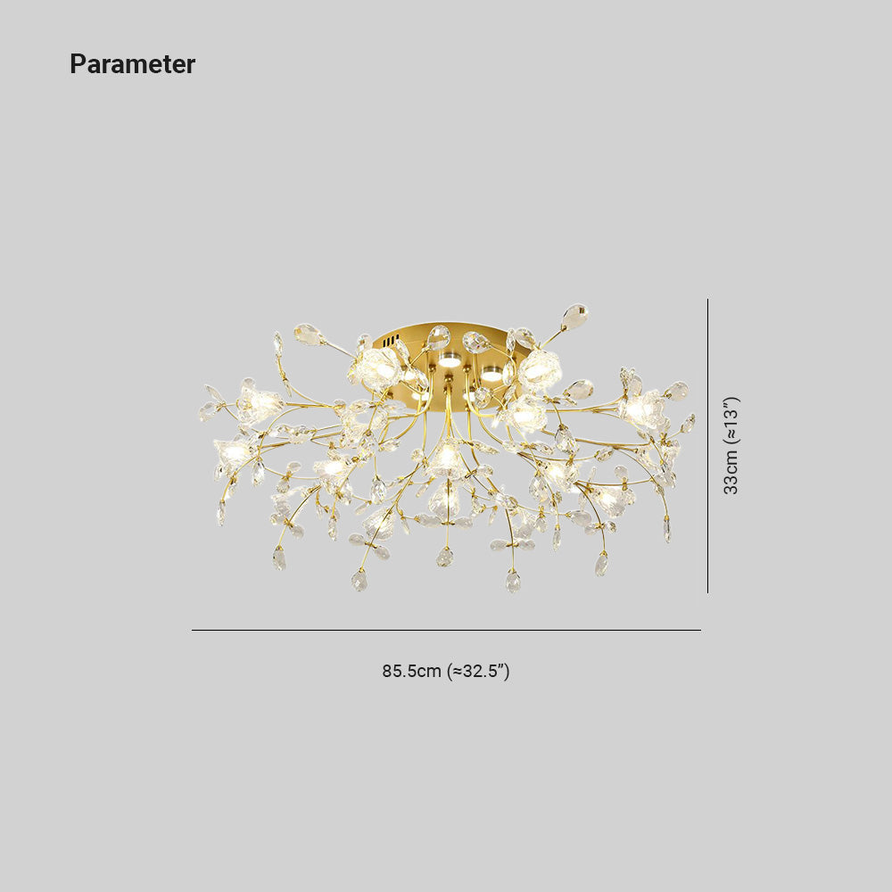 Arisha Art Deco Elegant Golden Crystal Flower Flush Mount Ceiling Light - Neutralighting