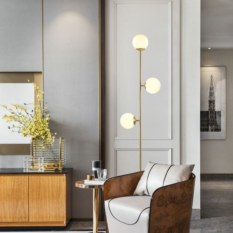 Valentina Modern Globe Brass/Glass Floor Lamp, 3 Heads - Neutralighting