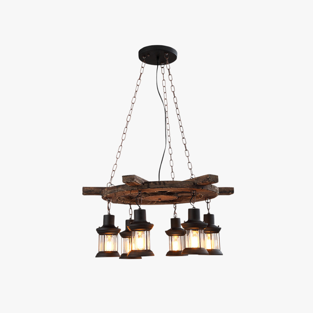 Epoch Retro Rudder Metal & Wood Pendant Light, 6 Heads - Neutralighting