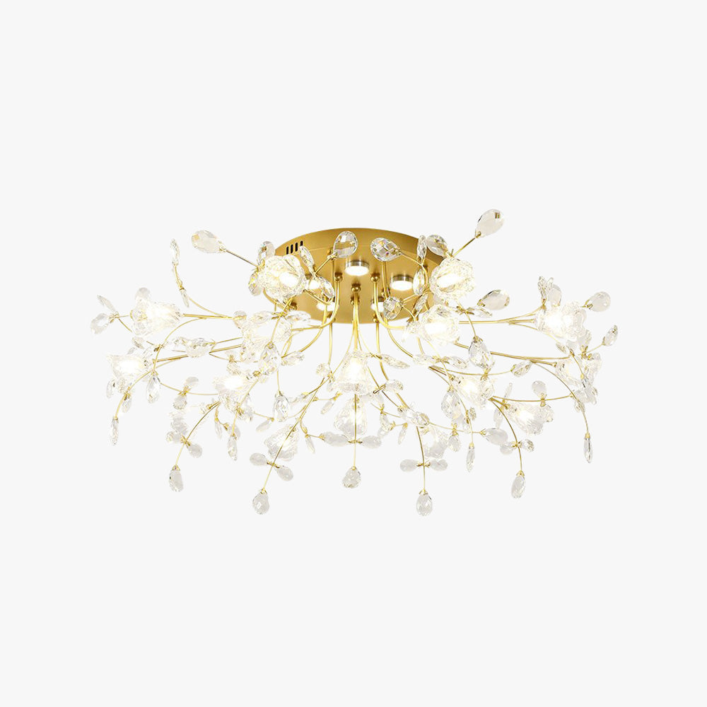 Arisha Art Deco Elegant Golden Crystal Flower Flush Mount Ceiling Light - Neutralighting
