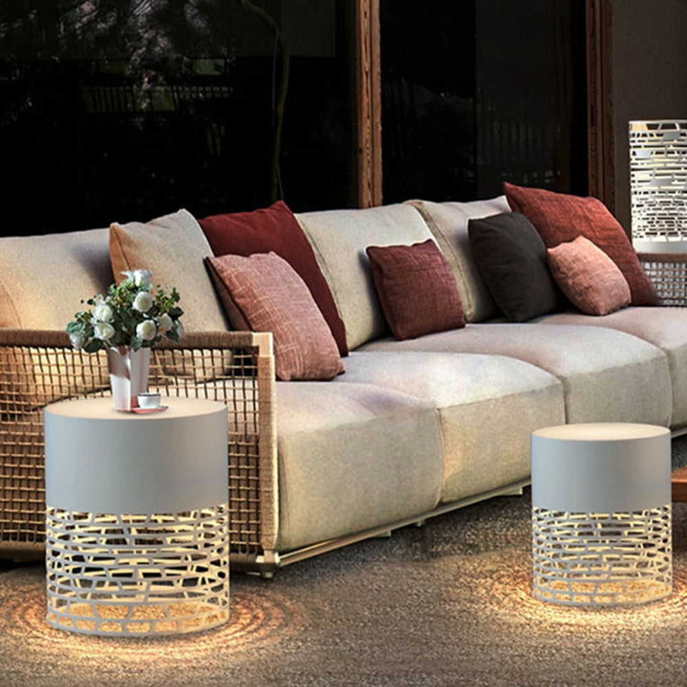 Ray Modern Metal Cylindrical Hollow Outdoor Path Light, White - Neutralighting