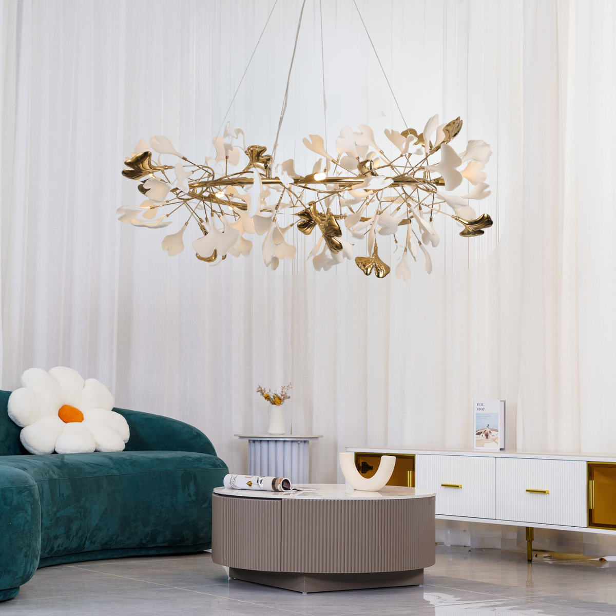 Olivia Modern Golden LED Chandelier Ceramic - Neutralighting