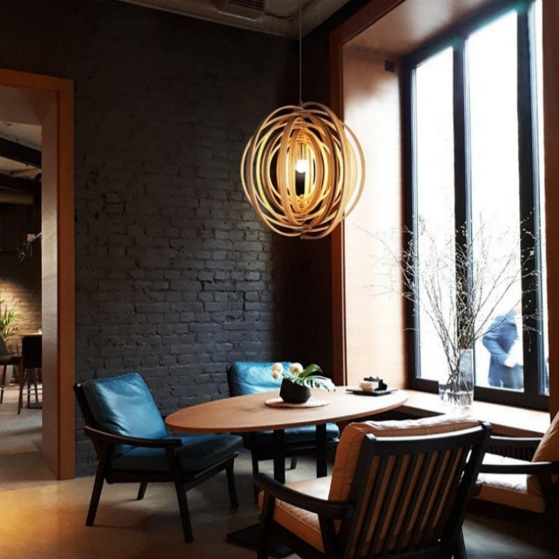 Muto Japanese LED Pendant Light Black/Gold Wood Bedroom/Bar - Neutralighting