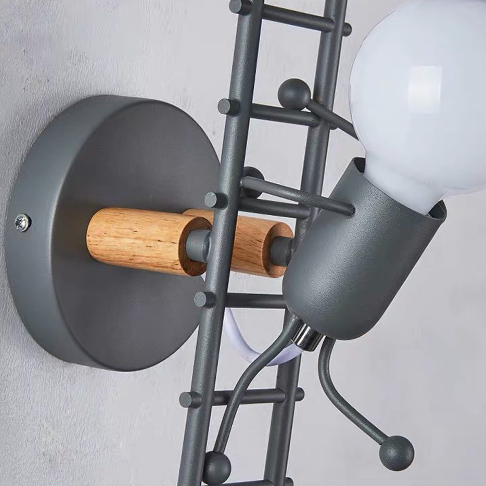 Arisha Industrial Man Metal/Wood Wall Light, Gray/White/Green - Neutralighting