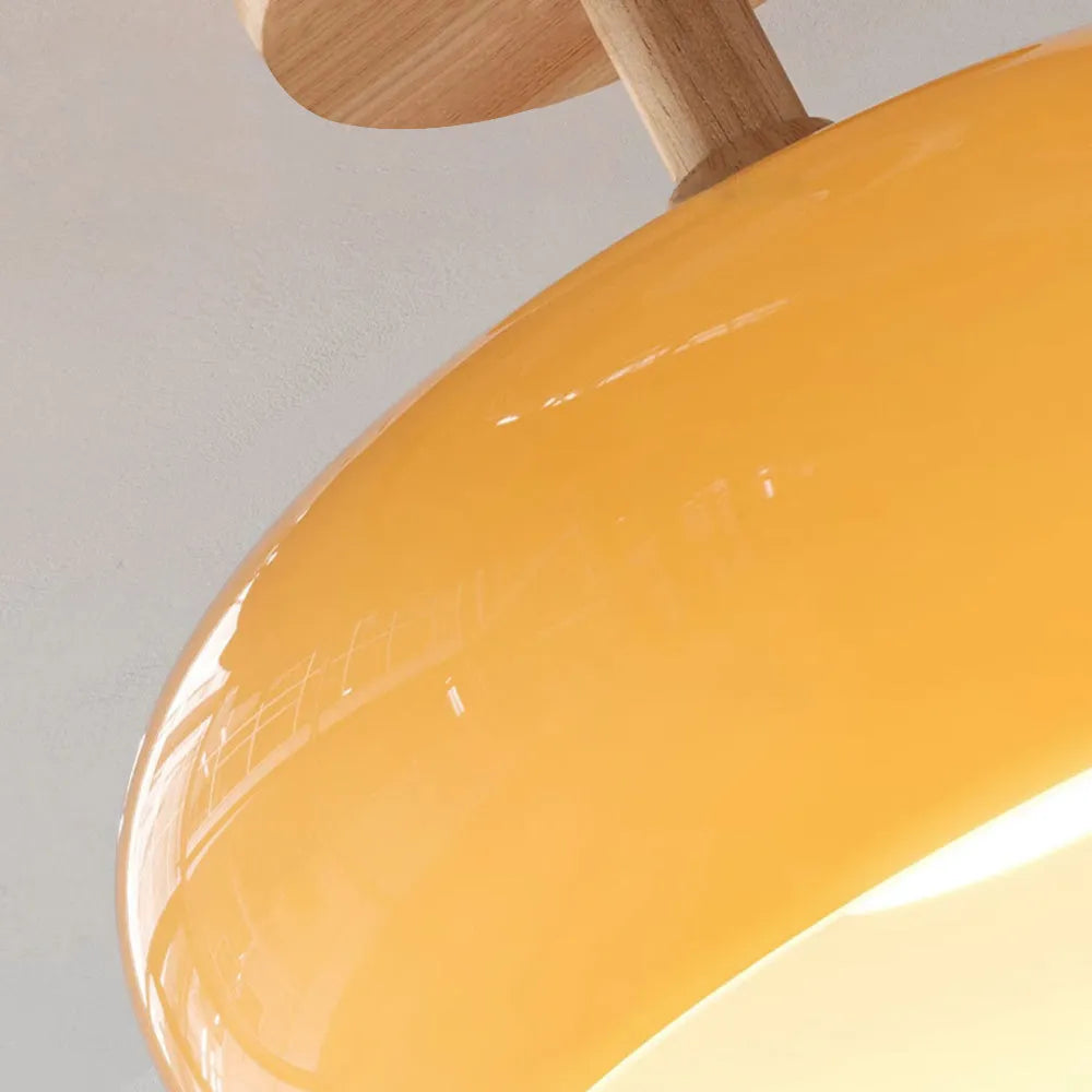 Valentina Flush Mount Ceiling Light Cup Minimalist Wood/Glass White/Orange