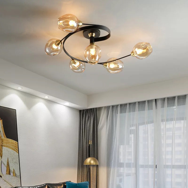 Valentina Flush Mount Ceiling Light, Glass, Black/Gold, Dining Room