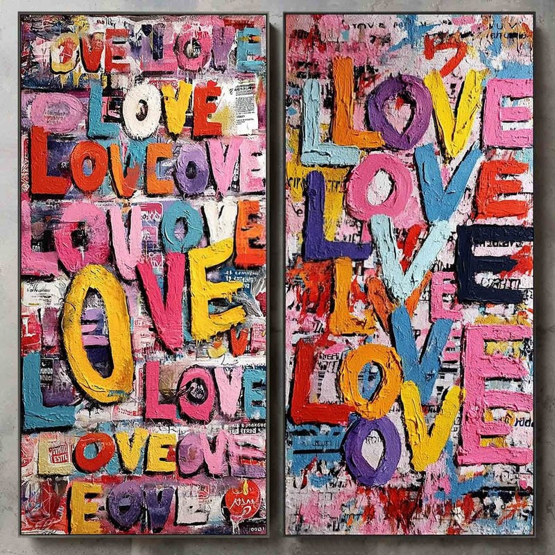 Graffiti Love Pop Art Diptych Impasto Painting