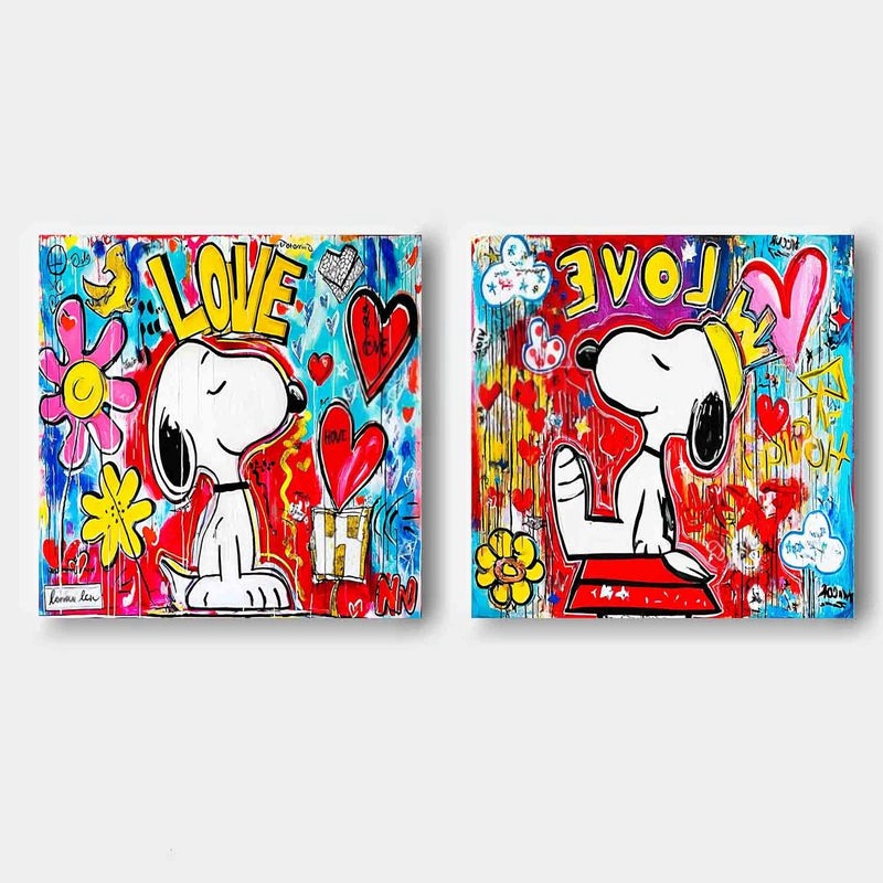 Snoopy Love Evolve Pop Art Diptych Painting
