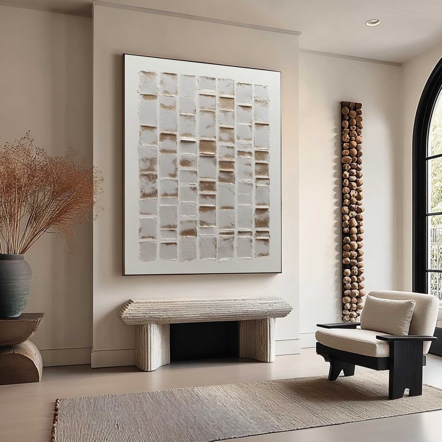 Wabi-Sabi Stacked Tiles Bas-Relief Painting