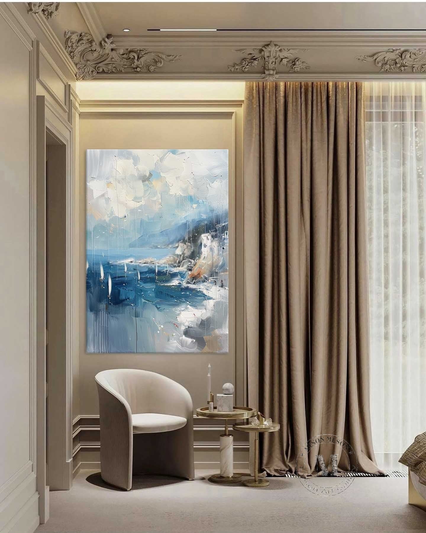 Wall Art Coastal Sailboats Rainy Seascape