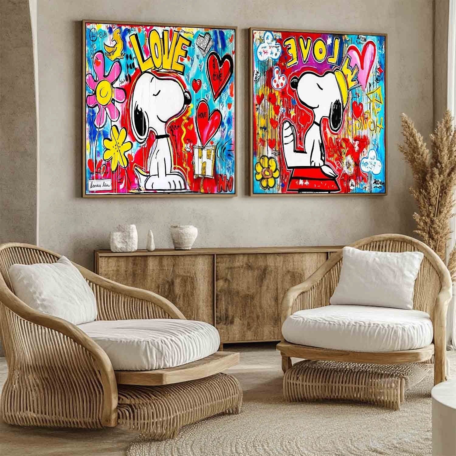 Snoopy Love Evolve Pop Art Diptych Painting
