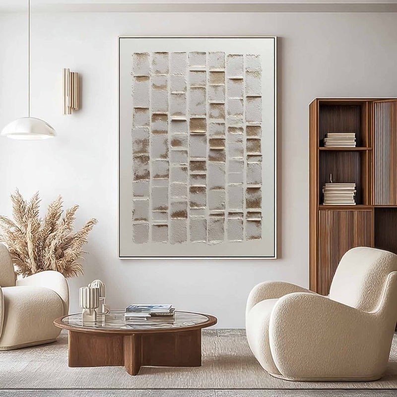 Wabi-Sabi Stacked Tiles Bas-Relief Painting