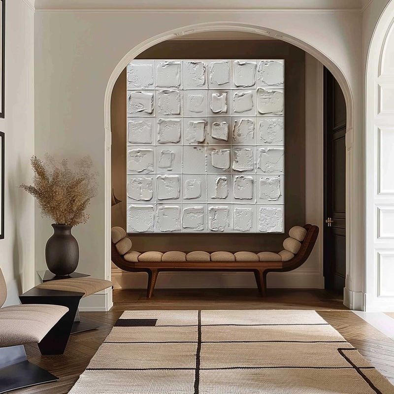 Wall Art Neutral Grid Textured Relief