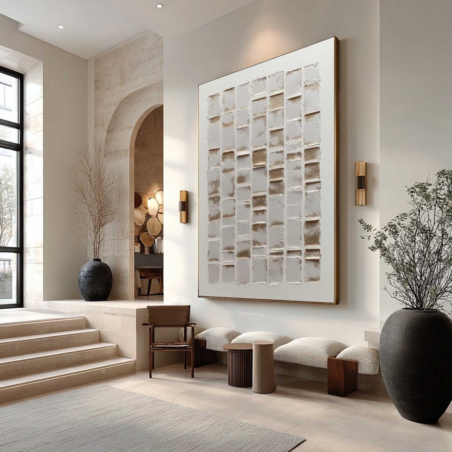 Wabi-Sabi Stacked Tiles Bas-Relief Painting