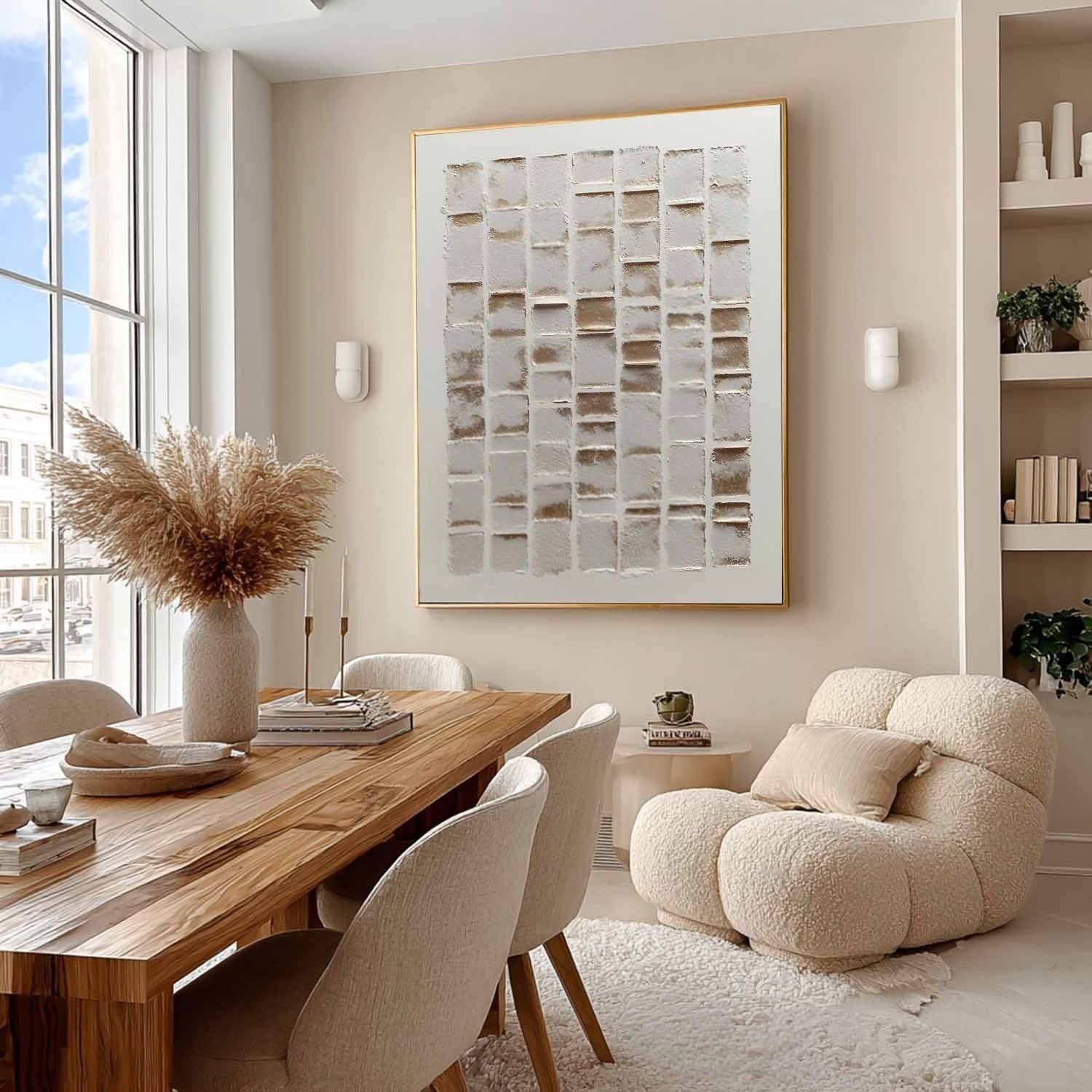 Wabi-Sabi Stacked Tiles Bas-Relief Painting