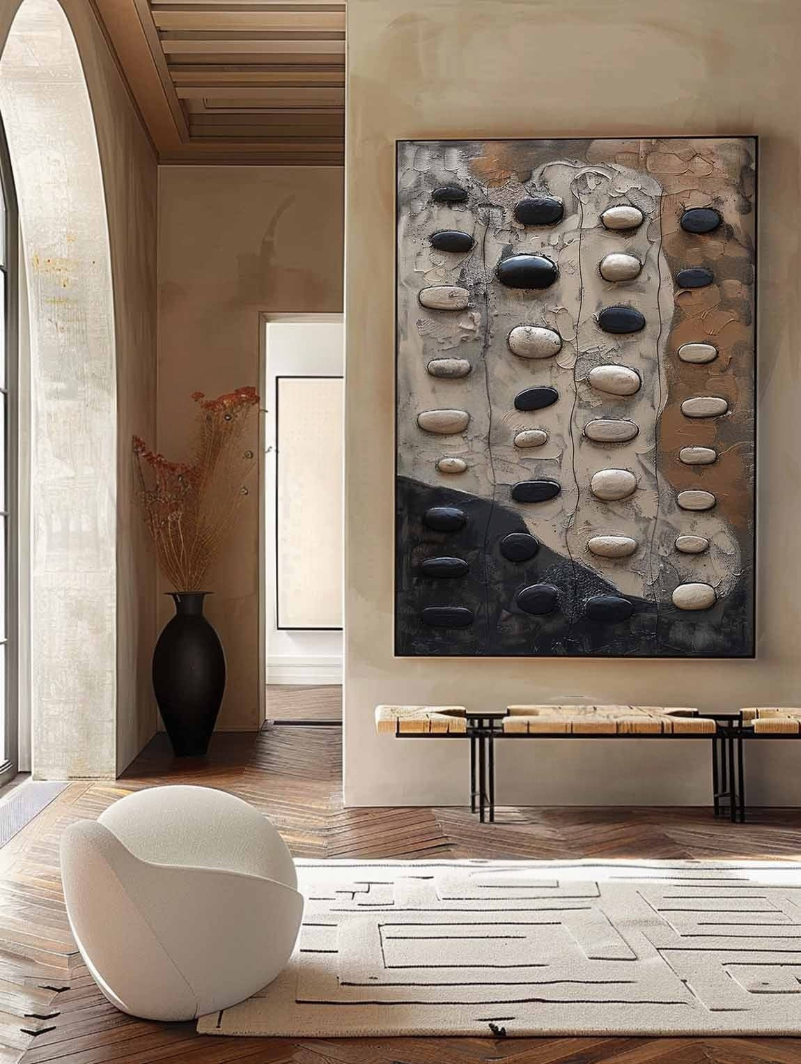 Wall Art Wabi-Sabi Relief Abstract Pebble Natural