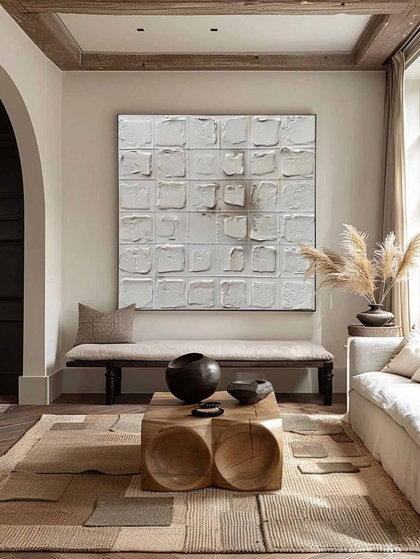Wall Art Neutral Grid Textured Relief