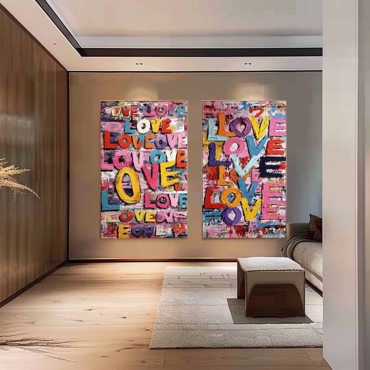 Graffiti Love Pop Art Diptych Impasto Painting