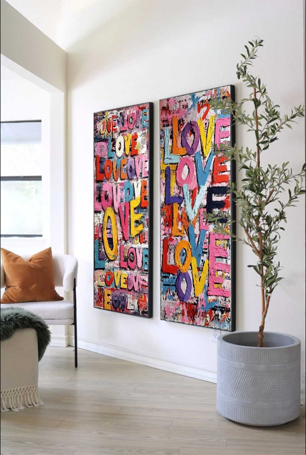 Graffiti Love Pop Art Diptych Impasto Painting