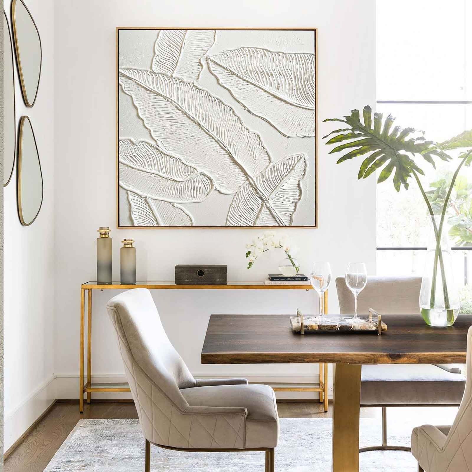 Plaster Art White 3D Leaf Texture Painting
