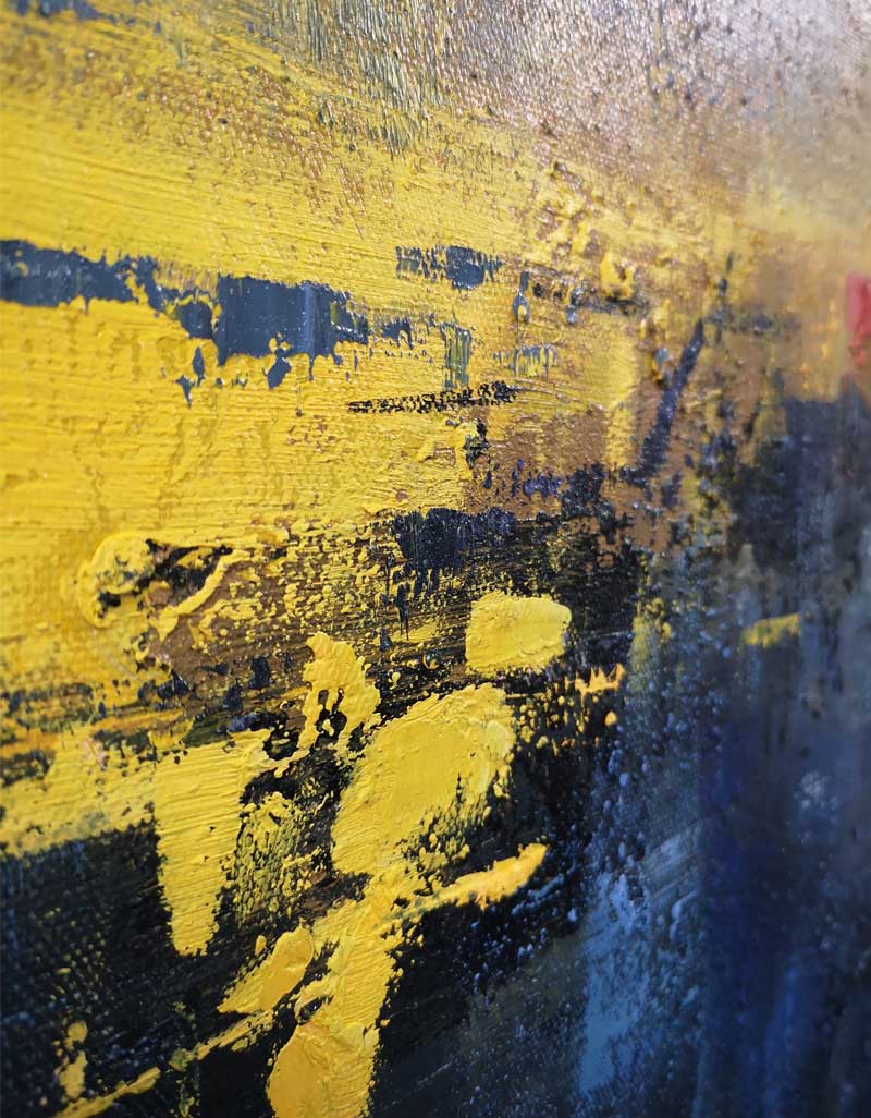 Bold Yellow‑Grey Abstract Vertical Canvas Art