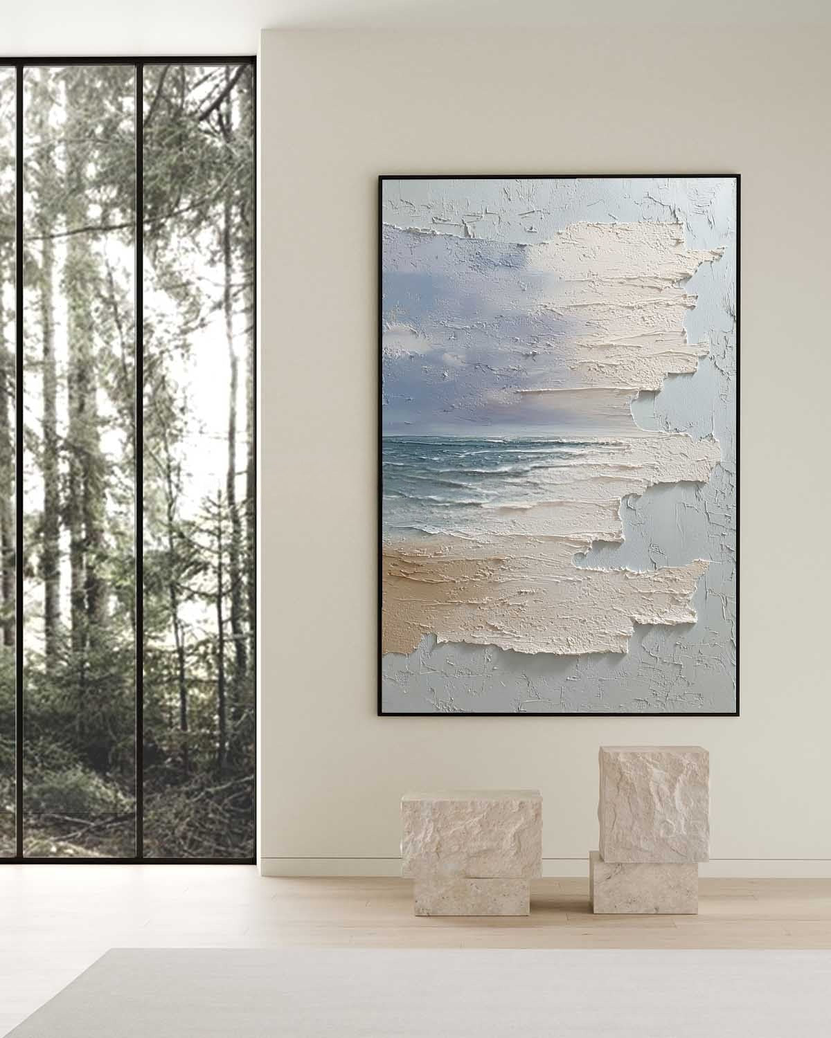 PlWall Art Vertical Horizontal Wabi-Sabi Sea Relief Scene Cool Coastal