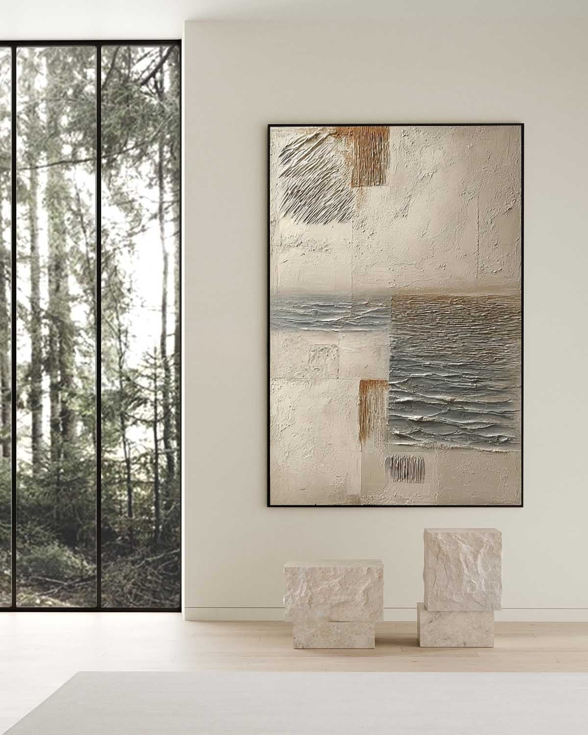 Wall Art Vertical Textured Abstract Landscape Scene Muted