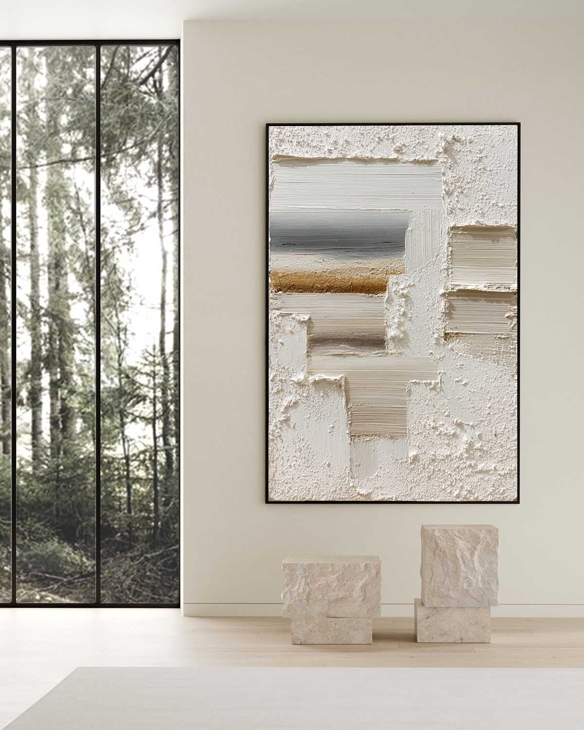 Wall Art Vertical Textured Abstract Geometric Scene Serene